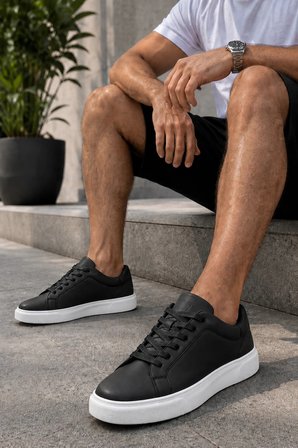 Laviathan Erkek Günlük Bağcıklı Spor Ayakkabı Sneaker Rahat ve Şık Tasarım Siyah-Beyaz
