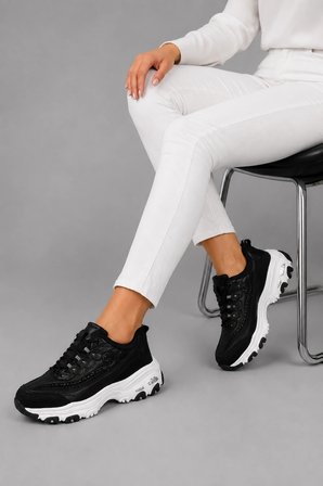Paradox Kadın Günlük Rahat Bağcıklı Detaylı Sneaker Spor Ayakkabı - Siyah
