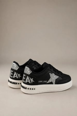 Zoom Çocuk Yıldız Detaylı Günlük Sneaker Rahat Tabanlı Bağcıklı Spor Ayakkabı - Siyah