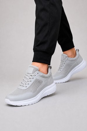 Alba Erkek Günlük Sneaker - Ultra Hafif Esnek Taban Spor Ayakkabı - Gri-Beyaz