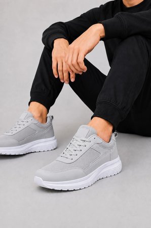 Alba Erkek Günlük Sneaker - Ultra Hafif Esnek Taban Spor Ayakkabı - Gri-Beyaz
