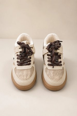 Dash Çocuk Günlük Spor Ayakkabı Bağcıklı Rahat Tabanlı Şık Sneaker - Bej