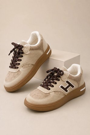 Dash Çocuk Günlük Spor Ayakkabı Bağcıklı Rahat Tabanlı Şık Sneaker - Bej