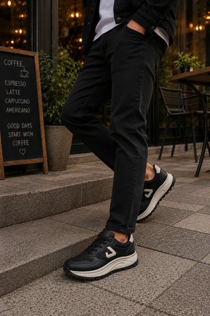 Mamba Erkek Günlük Spor Ayakkabı Bağcıklı Rahat Tabanlı Casual Sneaker Siyah-Bej