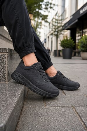 Quantum Erkek Günlük Spor Ayakkabı Rahat Tabanlı Bağcıklı Hafif Casual Sneaker - Siyah
