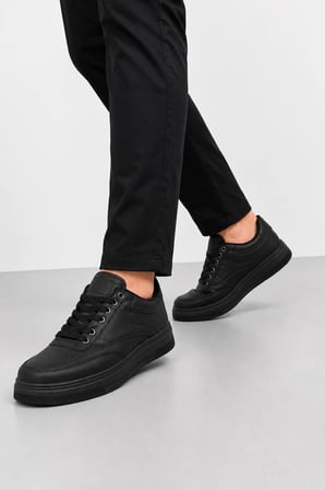 Gece Erkek Bağcıklı Günlük Sneaker Spor Ayakkabı - Siyah