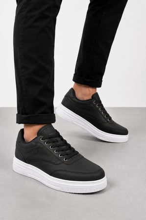 Gece Erkek Bağcıklı Günlük Sneaker Spor Ayakkabı Siyah-Beyaz