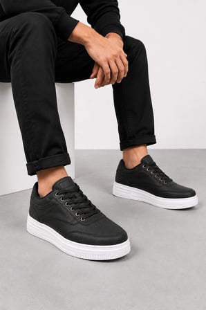 Gece Erkek Bağcıklı Günlük Sneaker Spor Ayakkabı Siyah-Beyaz