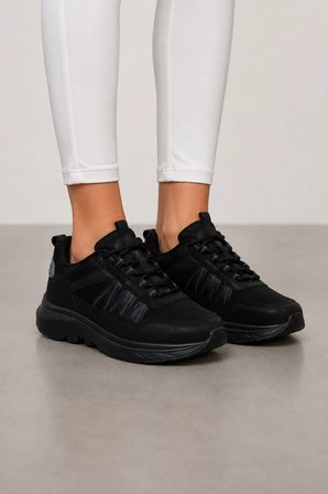 Otis Kadın Şerit Detaylı Spor Ayakkabı Hafif ve Rahat Günlük Sneaker - Siyah