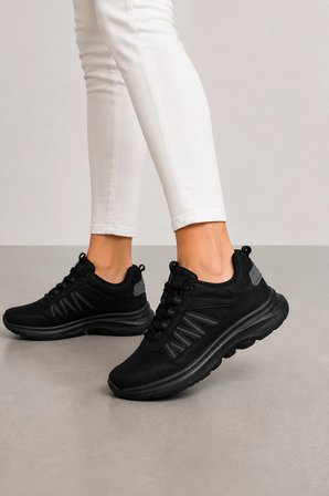 Otis Kadın Şerit Detaylı Spor Ayakkabı Hafif ve Rahat Günlük Sneaker - Siyah