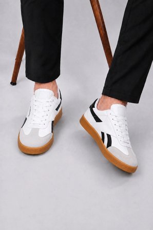 Jetta Erkek Casual Sneaker Kauçuk Taban - Beyaz-Siyah-Taba
