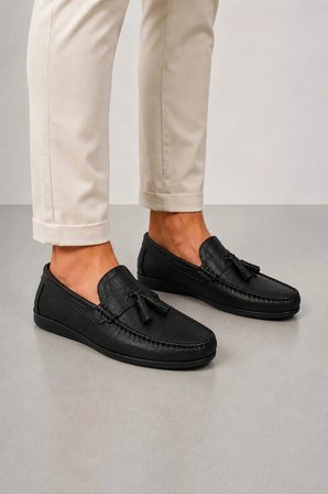 Benji Erkek İç Dış Hakiki Deri Loafer Ayakkabı - Siyah