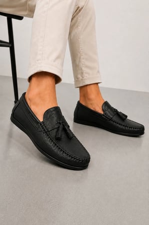 Benji Erkek İç Dış Hakiki Deri Loafer Ayakkabı - Siyah
