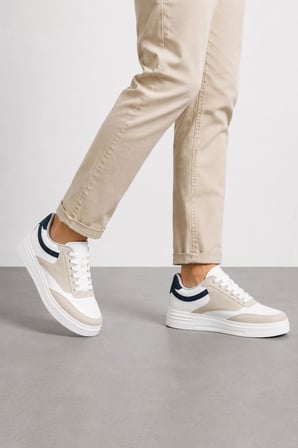Gece Erkek Bağcıklı Günlük Sneaker Spor Ayakkabı Beyaz-Bej