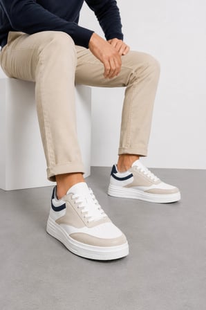 Gece Erkek Bağcıklı Günlük Sneaker Spor Ayakkabı Beyaz-Bej