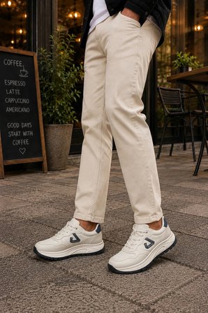 Mamba Erkek Günlük Spor Ayakkabı Bağcıklı Rahat Tabanlı Casual Sneaker - Bej