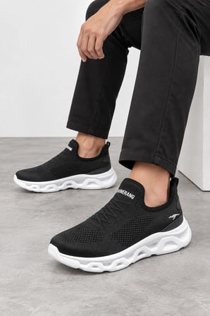 Bonita Erkek Bağcıksız Triko Günlük Sneaker Ayakkabı - Siyah