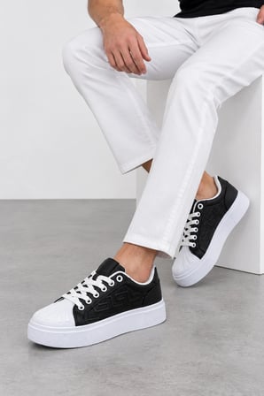 Astrum Erkek Bağcıklı Günlük Sneaker Spor Ayakkabı Siyah-Beyaz