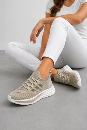 Loki Kadın Günlük Spor Ayakkabı – Hafif Esnek Tabanlı Rahat Sneaker - Bej