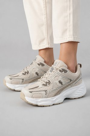Mirage Kadın Günlük Rahat Bağcıklı Suni Deri Sneaker Spor Ayakkabı - Bej