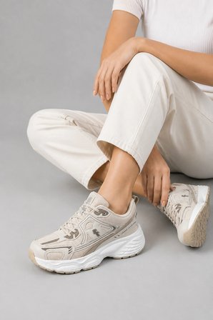 Mirage Kadın Günlük Rahat Bağcıklı Suni Deri Sneaker Spor Ayakkabı - Bej
