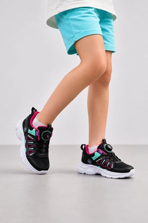 Ignis Çocuk Spor Ayakkabı – Mekanizmalı Bağcıksız Rahat Günlük Sneaker Siyah-Pembe