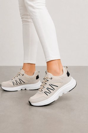 Otis Kadın Şerit Detaylı Spor Ayakkabı Hafif ve Rahat Günlük Sneaker - Bej