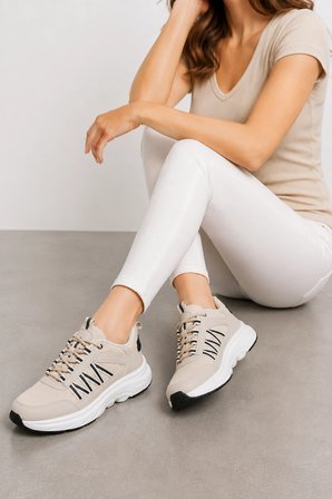 Otis Kadın Şerit Detaylı Spor Ayakkabı Hafif ve Rahat Günlük Sneaker - Bej