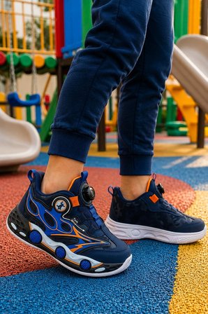 Rush Çocuk Günlük Işıklı Spor Ayakkabı Pratik Bağlama Detaylı Sneaker - Lacivert