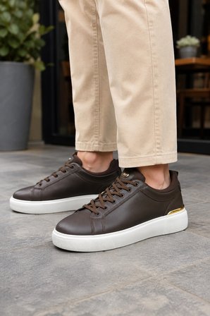 Lynx Erkek Günlük Sneaker Bağcıklı Rahat Tabanlı Şık Casual Spor Ayakkabı - Kahverengi