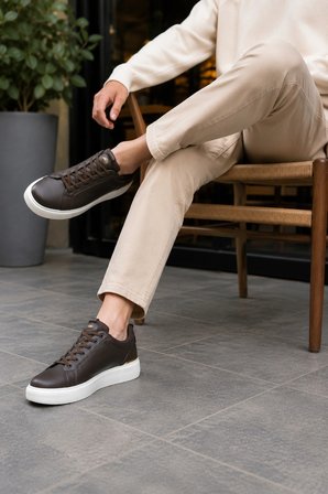 Lynx Erkek Günlük Sneaker Bağcıklı Rahat Tabanlı Şık Casual Spor Ayakkabı - Kahverengi