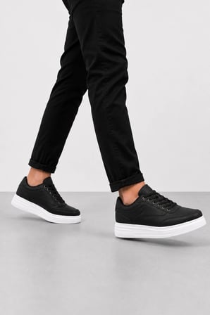 Gece Erkek Bağcıklı Günlük Sneaker Spor Ayakkabı Siyah-Beyaz