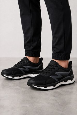 Helix Erkek Spor Ayakkabı | Jel & Köpük Tabanlı Ultra Konfor Günlük Sneaker Siyah-Beyaz