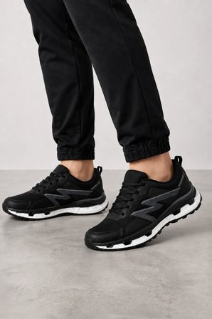 Helix Erkek Spor Ayakkabı | Jel & Köpük Tabanlı Ultra Konfor Günlük Sneaker Siyah-Beyaz