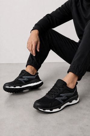 Helix Erkek Spor Ayakkabı | Jel & Köpük Tabanlı Ultra Konfor Günlük Sneaker Siyah-Beyaz