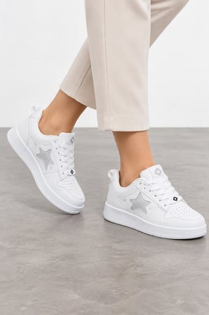 Rhino Kadın Yıldız Detaylı Bağcıklı Günlük Sneaker Ayakkabı - Beyaz
