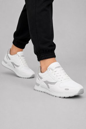 Quasar Erkek Günlük Rahat Bağcıklı File Detaylı Sneaker Spor Ayakkabı - Beyaz