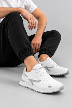 Quasar Erkek Günlük Rahat Bağcıklı File Detaylı Sneaker Spor Ayakkabı - Beyaz