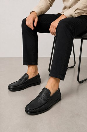 Pulsar İç Dış Hakiki Deri Erkek Loafer Ayakkabı – Gün Boyu Konforlu ve Rahat Model - Siyah