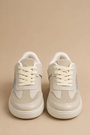 Zoom Çocuk Yıldız Detaylı Günlük Sneaker Rahat Tabanlı Bağcıklı Spor Ayakkabı - Bej