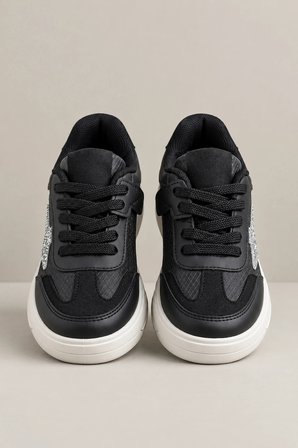 Zoom Çocuk Yıldız Detaylı Günlük Sneaker Rahat Tabanlı Bağcıklı Spor Ayakkabı - Siyah