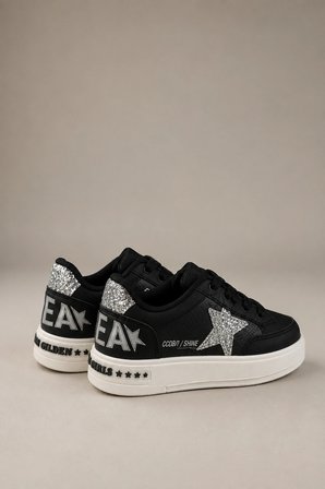 Zoom Çocuk Yıldız Detaylı Günlük Sneaker Rahat Tabanlı Bağcıklı Spor Ayakkabı - Siyah