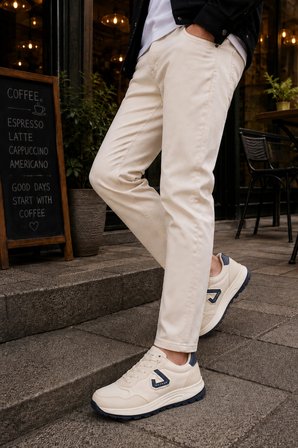 Mamba Erkek Günlük Spor Ayakkabı Bağcıklı Rahat Tabanlı Casual Sneaker - Bej