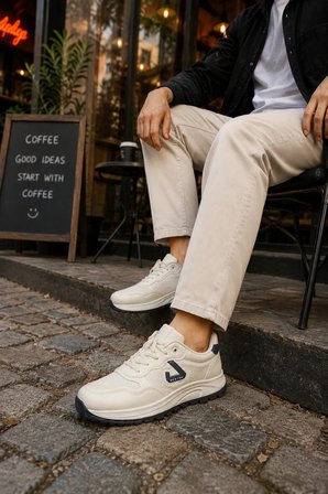 Mamba Erkek Günlük Spor Ayakkabı Bağcıklı Rahat Tabanlı Casual Sneaker - Bej