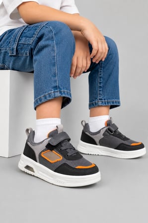 Glitch Çocuk Işıklı Spor Ayakkabı – Cırtlı Bağcıklı Rahat Günlük Sneaker - Füme