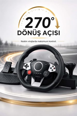270° Titreşimli Yarış Direksiyon Seti – Pedal, Vites Kolu ve El Frenli Sürüş Simülatörü