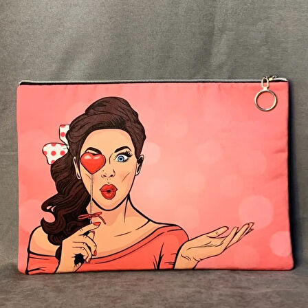 Uretti - Mehtap 4435 - Pop Art Desenli Clutch Çanta - Pembe