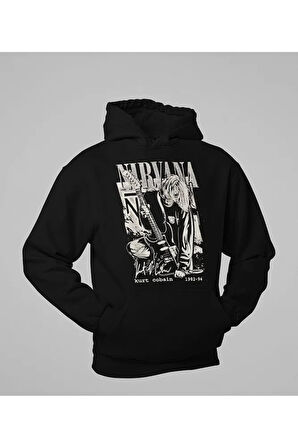 Nirvana Kurt Cobain 1982-94 Baskılı Unisex Oversize Rock Metal Hoodie