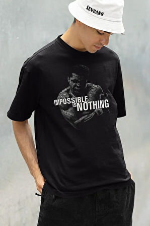 Impossible Is Nothing Yazılı Unisex Oversize Boksör Muhammed Ali Tişört