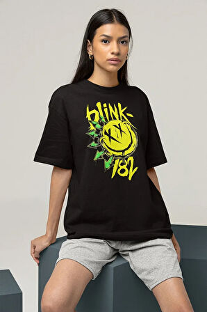Gülen Surat Blink-182 Baskılı Unisex Oversize Tişört